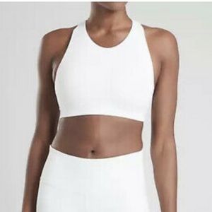 Athleta Hyper Focused High Neck Bra Powervita White Sports Bra